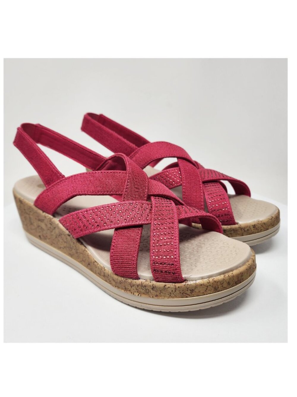 Bzees Ritz Sparkle Platform Sandal Women 10M Fuchsia Pink Criss Cross Strappy